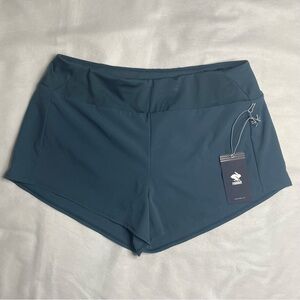 RABBIT Tried N’ True 2.5” Mid-Rise Run Shorts Womens L Orion Blue Rear Zip Pouch